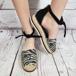 Vince Camuto Binadee Women Sandals 7M Beige Zebra Espadrille Flat Platform Shoe